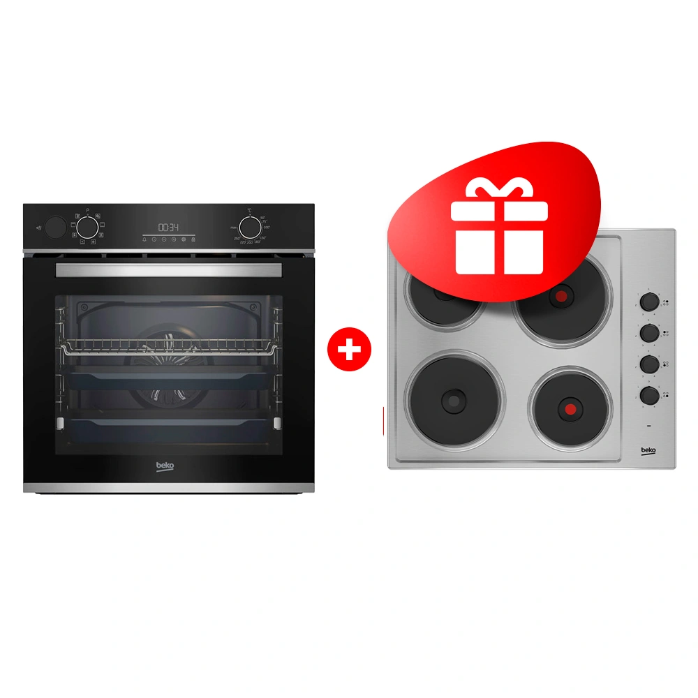 Комплект Электрическая варочная поверхность Beko HIGE 64100X + Встраиваемый духовой шкаф Beko BBIS13300XMSE 