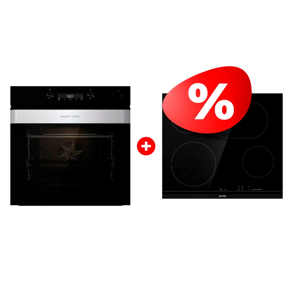 Жиынтық Gorenje электрлік пісіру беті ECS643BCSC + Gorenje кіріктірілетін электр пеші BSA6737ORAB 