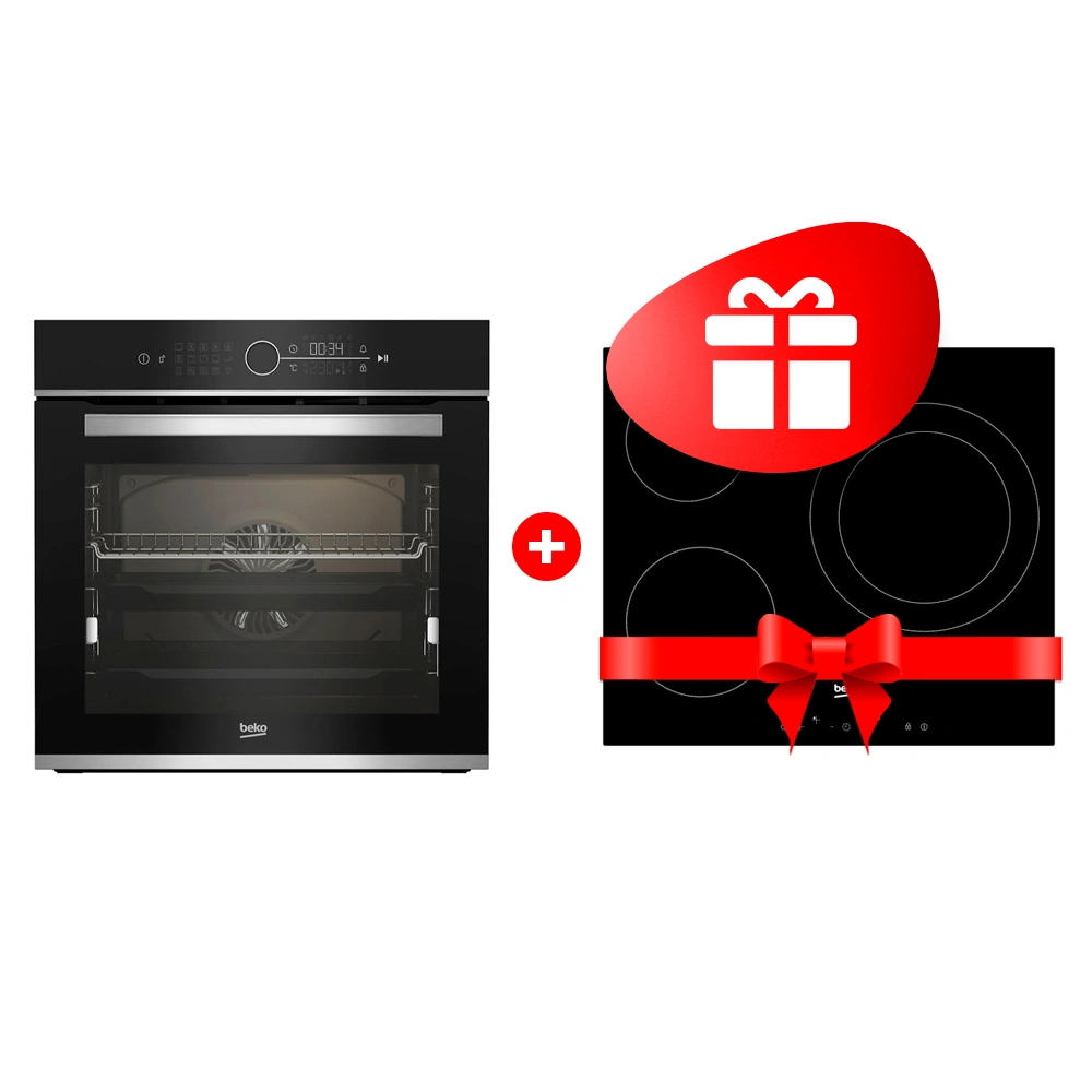 Комплект Электрическая варочная поверхность Beko HIC 63401 T + Встраиваемый духовой шкаф Beko BBIM13400XCS 