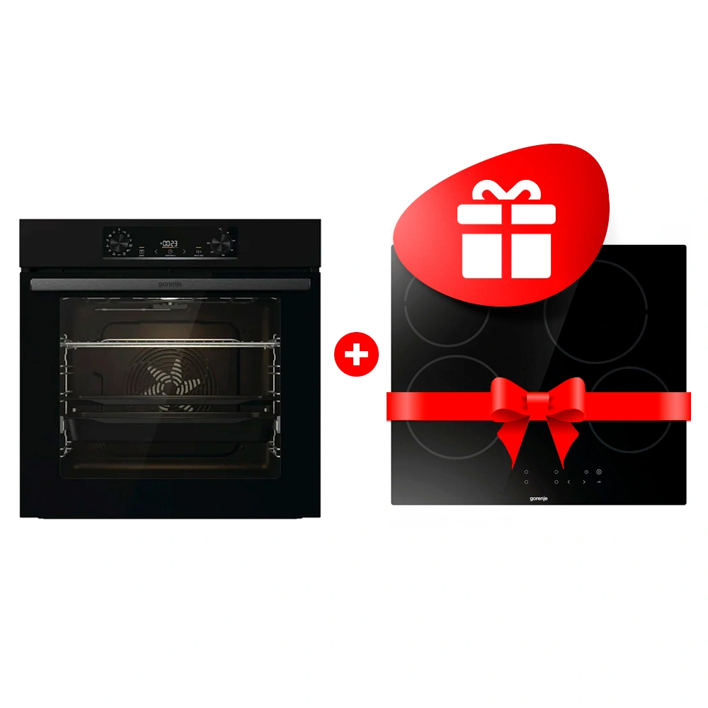 Жиынтық Gorenje шыны керамикалық плита ECT64BSCE + Gorenjie электр пеші BO6737E06B 