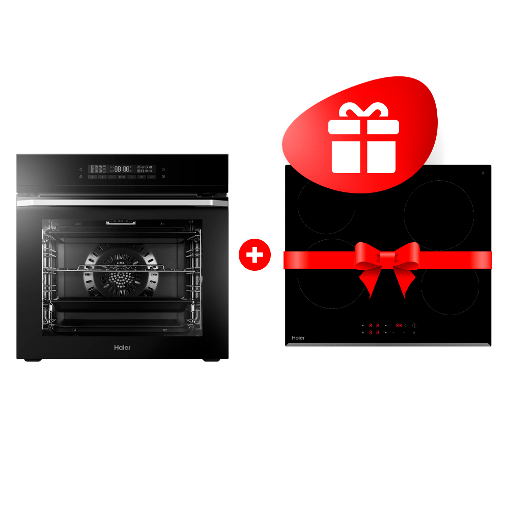 Комплект Стеклокерамическая варочная поверхность Haier HHY-C64RVB + Встраиваемый духовой шкаф Haier HOQ-F5AAGB 