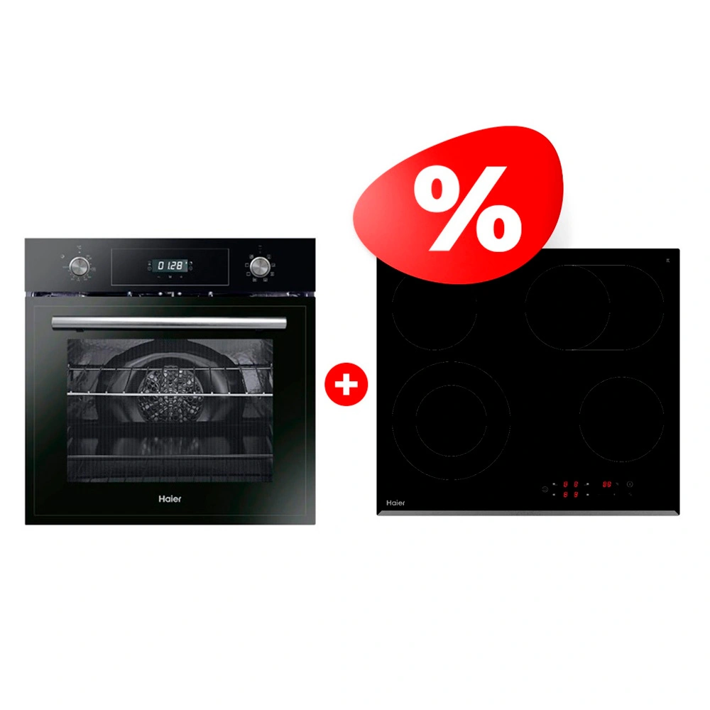 Жиынтық Haier шыны керамикалық плитасы HHY-C64ROVB + Haier кіріктірілген тұмшапеш HOD-PF08TGB 