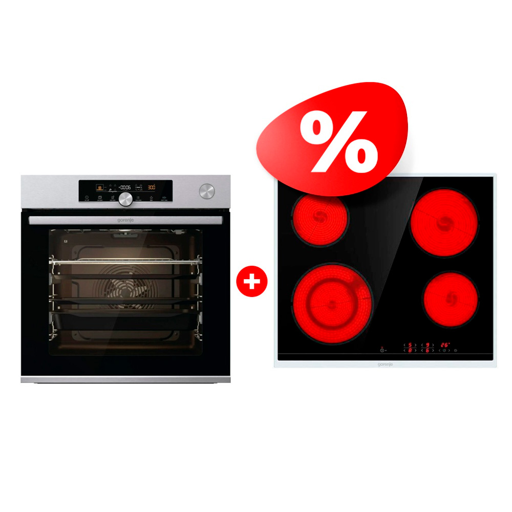 Комплект Электрическая варочная поверхность Gorenje ECT641BX + Встраиваемый духовой шкаф Gorenje BSA6747A04X 