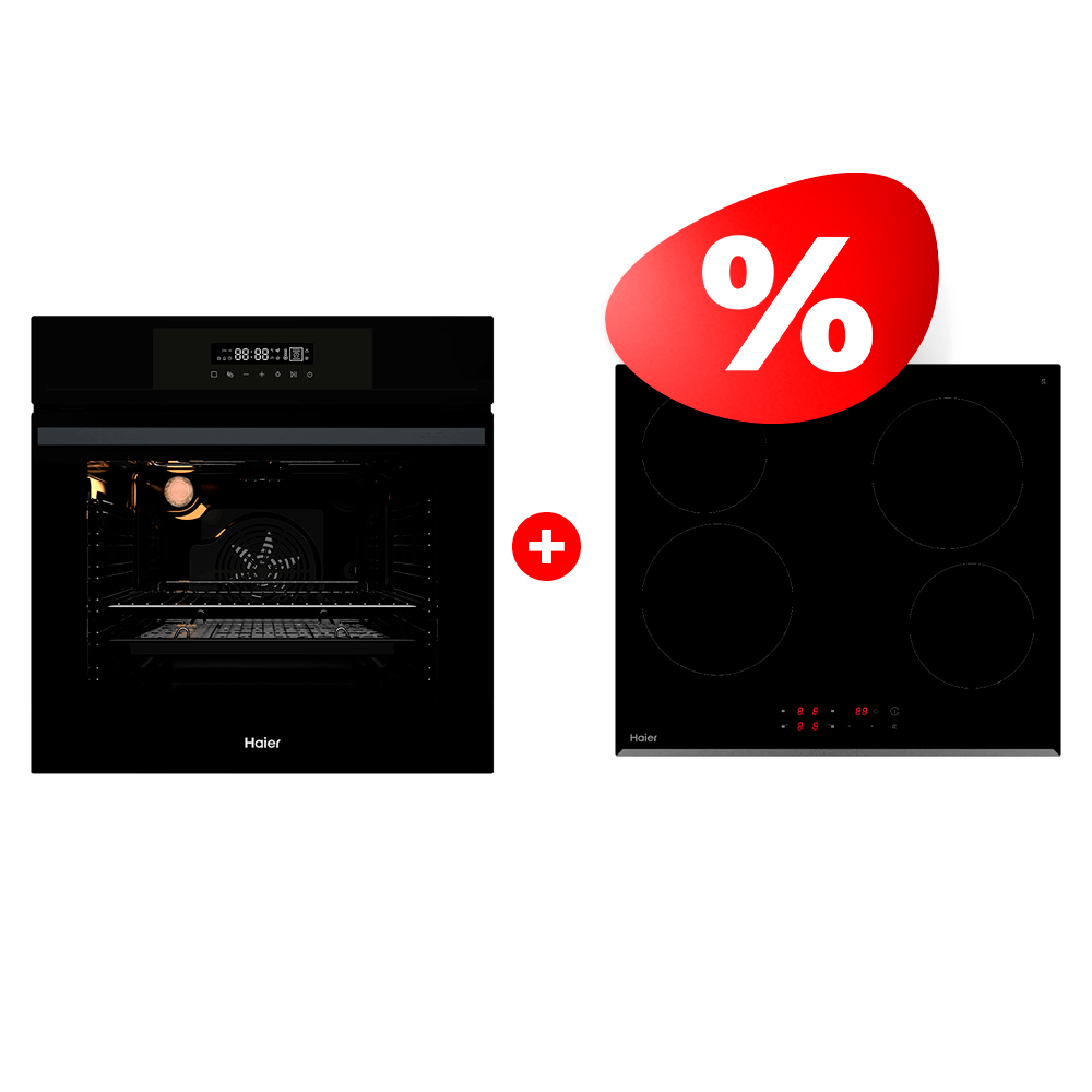 Комплект Стеклокерамическая варочная поверхность Haier HHY-C64RVB + Встраиваемый духовой шкаф Haier HOX-FP3AGB 