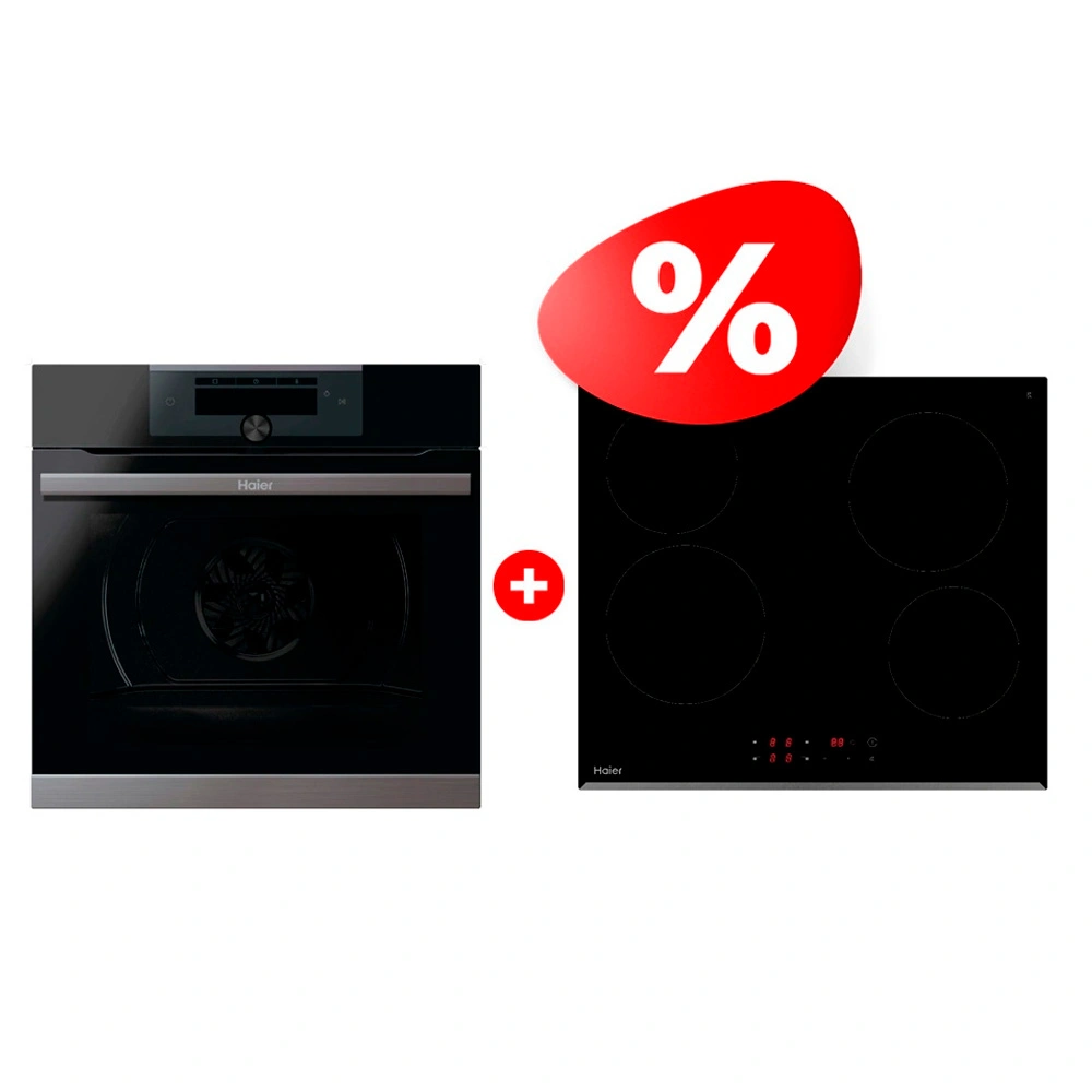 Комплект Стеклокерамическая варочная поверхность Haier HHY-C64RVB + Встраиваемый духовой шкаф Haier HWO60SM5F5B1H 