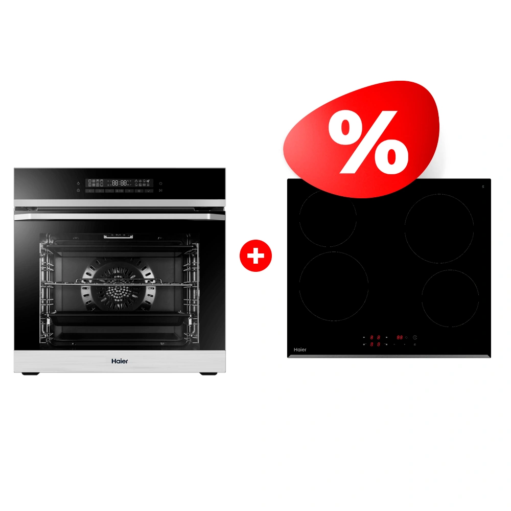 Комплект Стеклокерамическая варочная поверхность Haier HHY-C64RVB + Встраиваемый духовой шкаф Haier HOQ-P16AN5SX 
