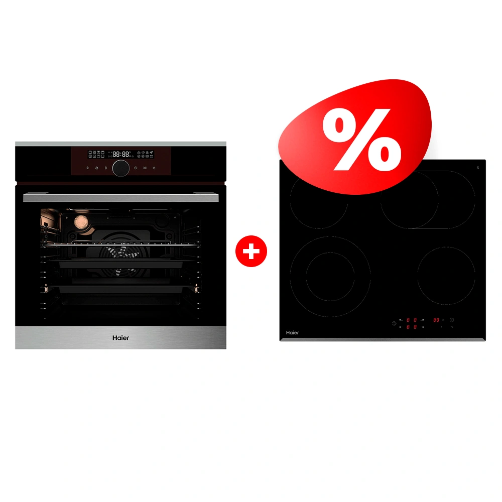 Комплект Стеклокерамическая варочная поверхность Haier HHY-C64ROVB + Встраиваемый духовой шкаф Haier HOX-FP5ABX 