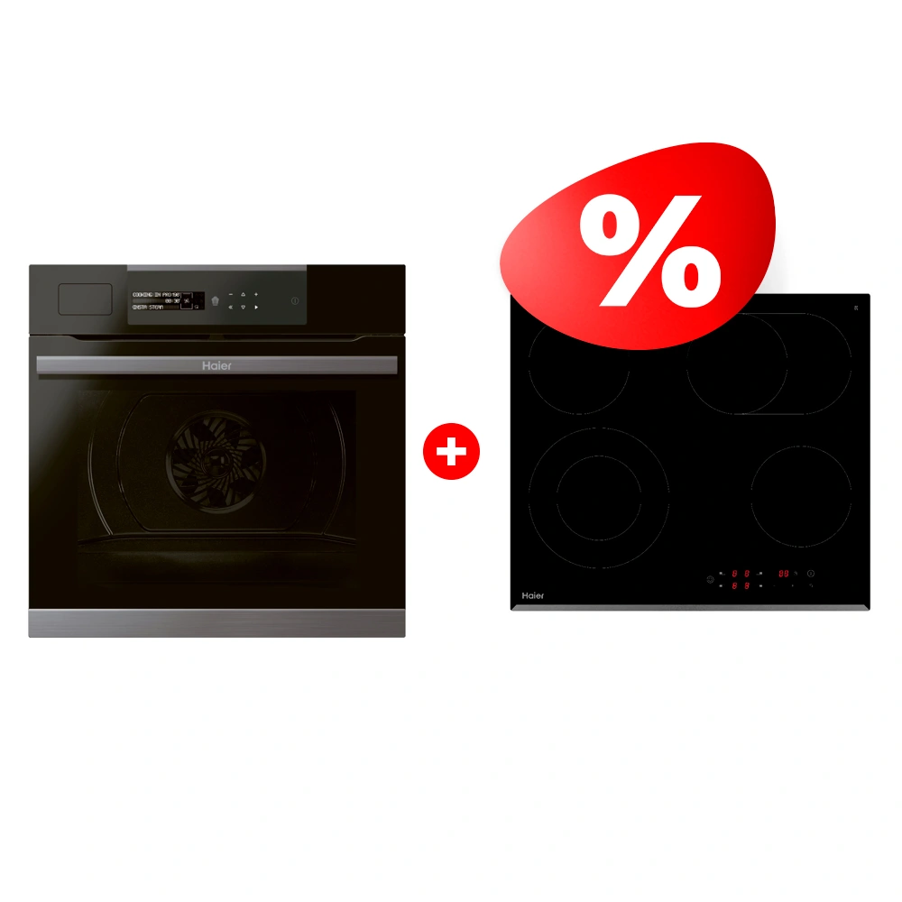 Комплект Стеклокерамическая варочная поверхность Haier HHY-C64ROVB + Встраиваемый духовой шкаф Haier HWO60SM5S5B1H 
