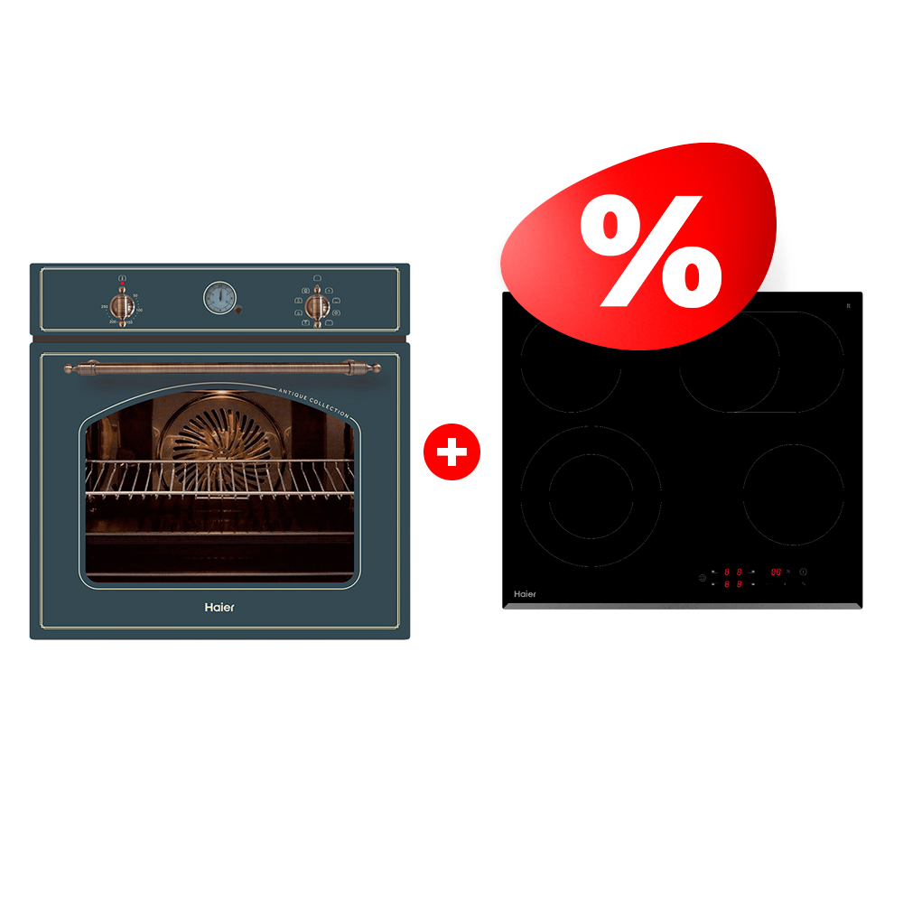Комплект Стеклокерамическая варочная поверхность Haier HHY-C64ROVB + Встраиваемый духовой шкаф Haier HOX-C09ATQBB 
