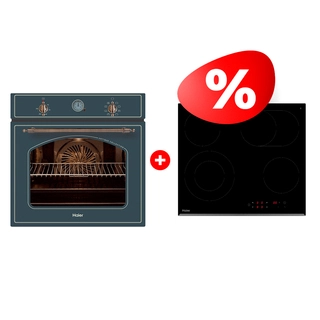 Комплект Стеклокерамическая варочная поверхность Haier HHY-C64ROVB + Встраиваемый духовой шкаф Haier HOX-C09ATQBB 