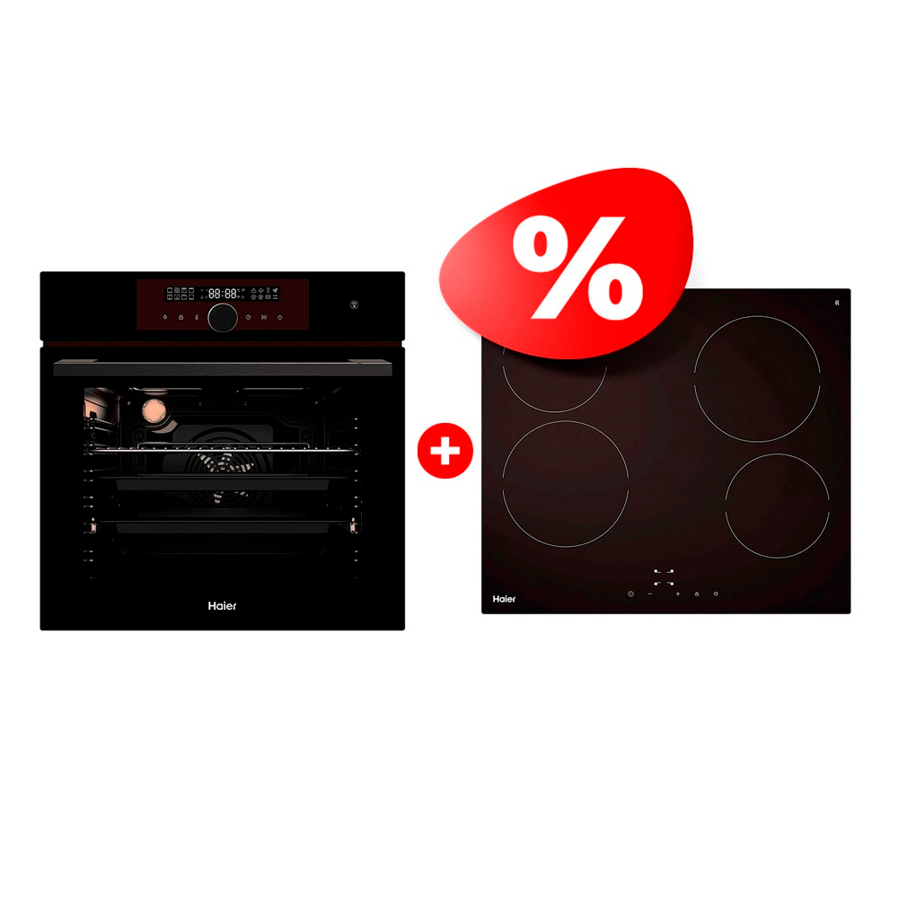 Комплект Стеклокерамическая варочная поверхность Haier HHY-C64NVTB + Встраиваемый духовой шкаф Haier HOX-FP5RAGB 