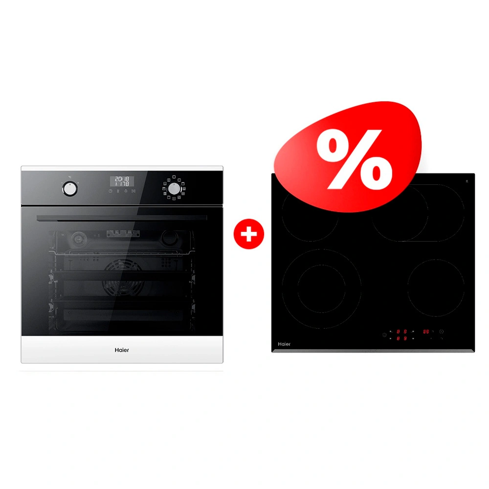 Жиынтық Haier шыны керамикалық плитасы HHY-C64ROVB + Встраиваемый духовой шкаф Haier HOX-P11CGBG 
