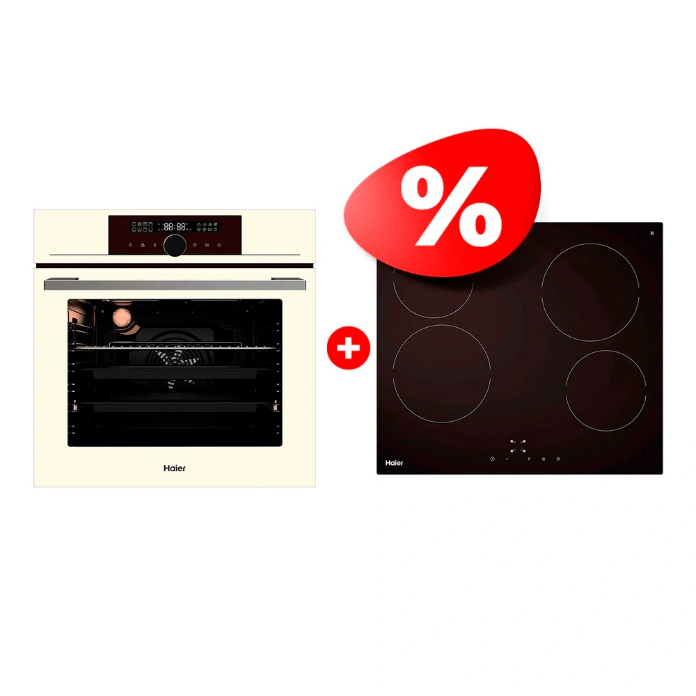 Жиынтық Стеклокерамическая варочная поверхность Haier HHY-C64NVTB + Встраиваемый духовой шкаф Haier HOX-FP5ACG 