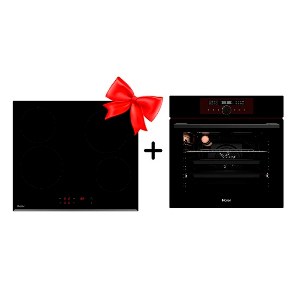 Комплект Стеклокерамическая варочная поверхность Haier HHY-C64RVB + Встраиваемый духовой шкаф Haier HOX-FP5AGB 