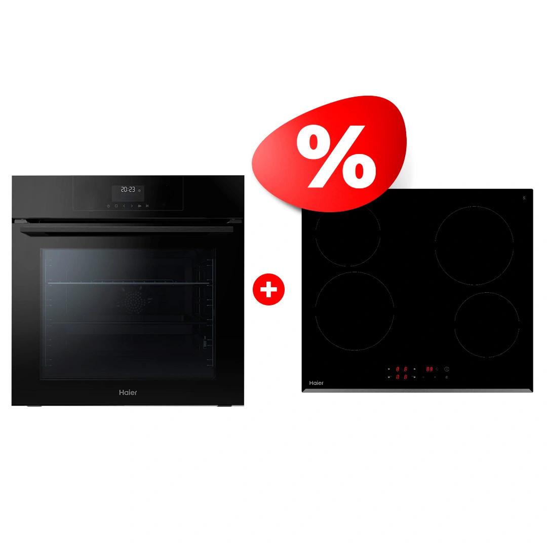 Жиынтық Haier шыны керамикалық плитасы HHY-C64RVB + Встраиваемый духовой шкаф Haier HOQ-F3AAN3GB 