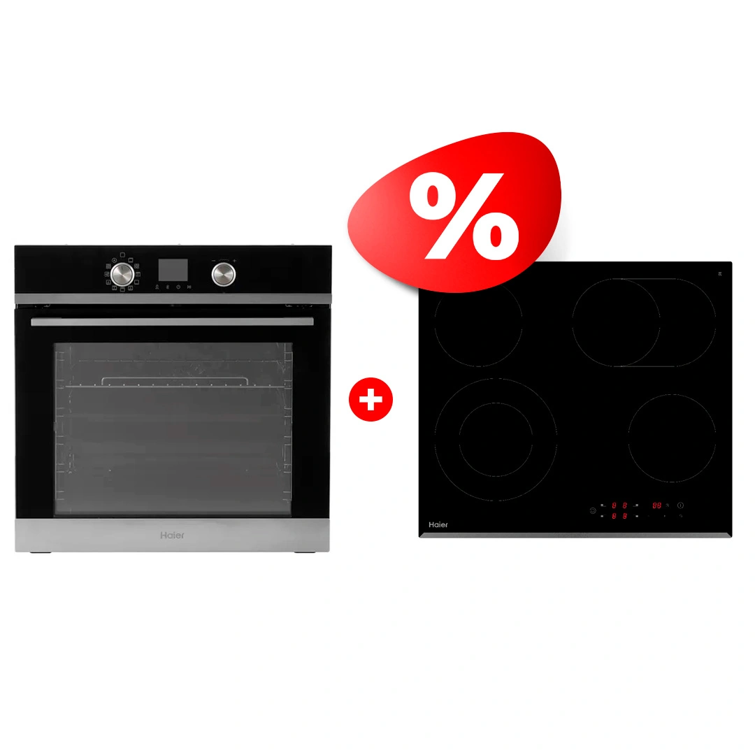 Жиынтық Haier шыны керамикалық плитасы HHY-C64ROVB + Встраиваемый духовой шкаф Haier HOQ-K4AAN3BX 