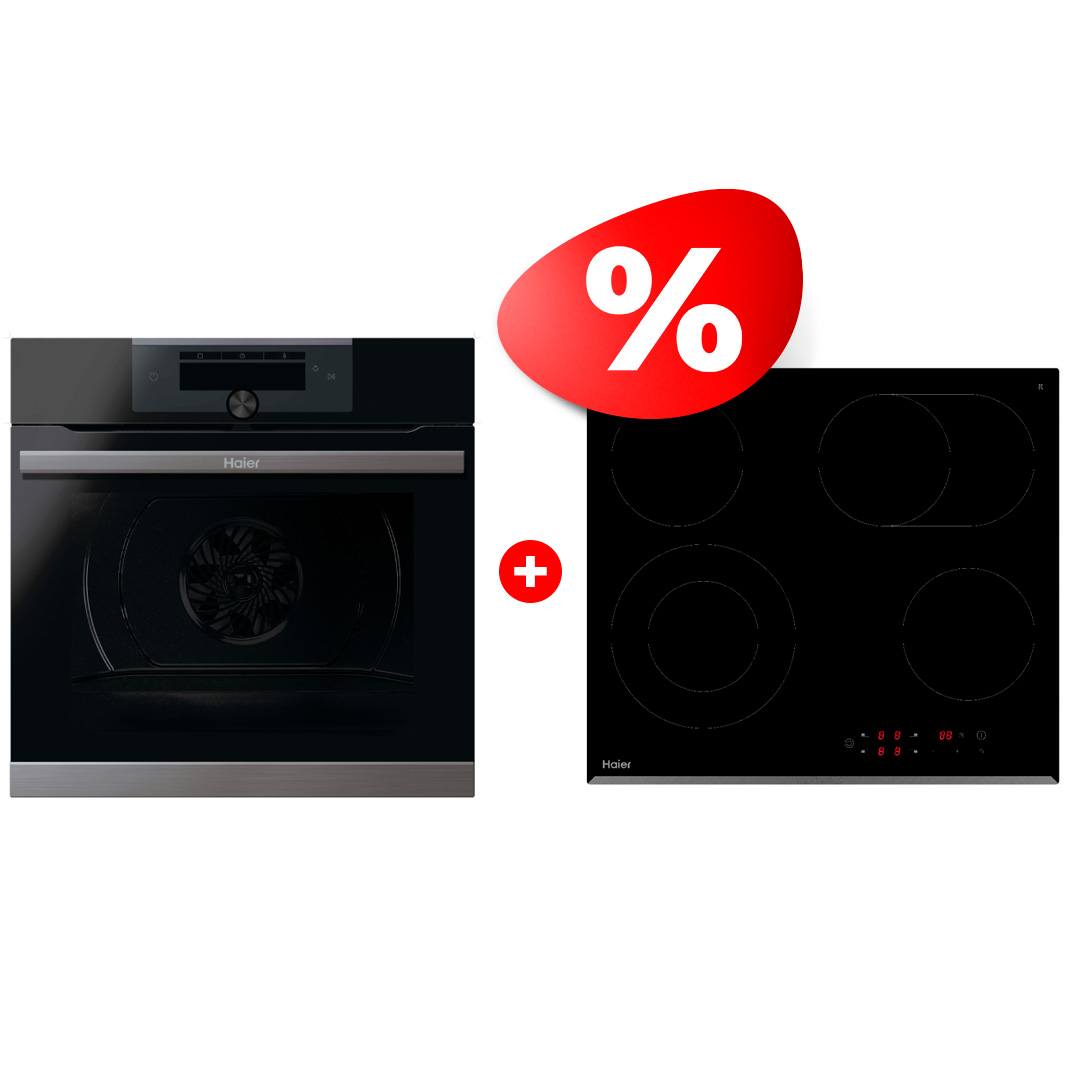 Комплект Стеклокерамическая варочная поверхность Haier + Встраиваемый духовой шкаф Haier HHY-C64ROVB + HWO60SM5F5B1H