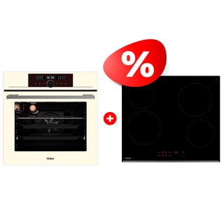 Комплект Стеклокерамическая варочная поверхность Haier + Встраиваемый духовой шкаф Haier HHY-C64RVB + HOX-FP5ACG