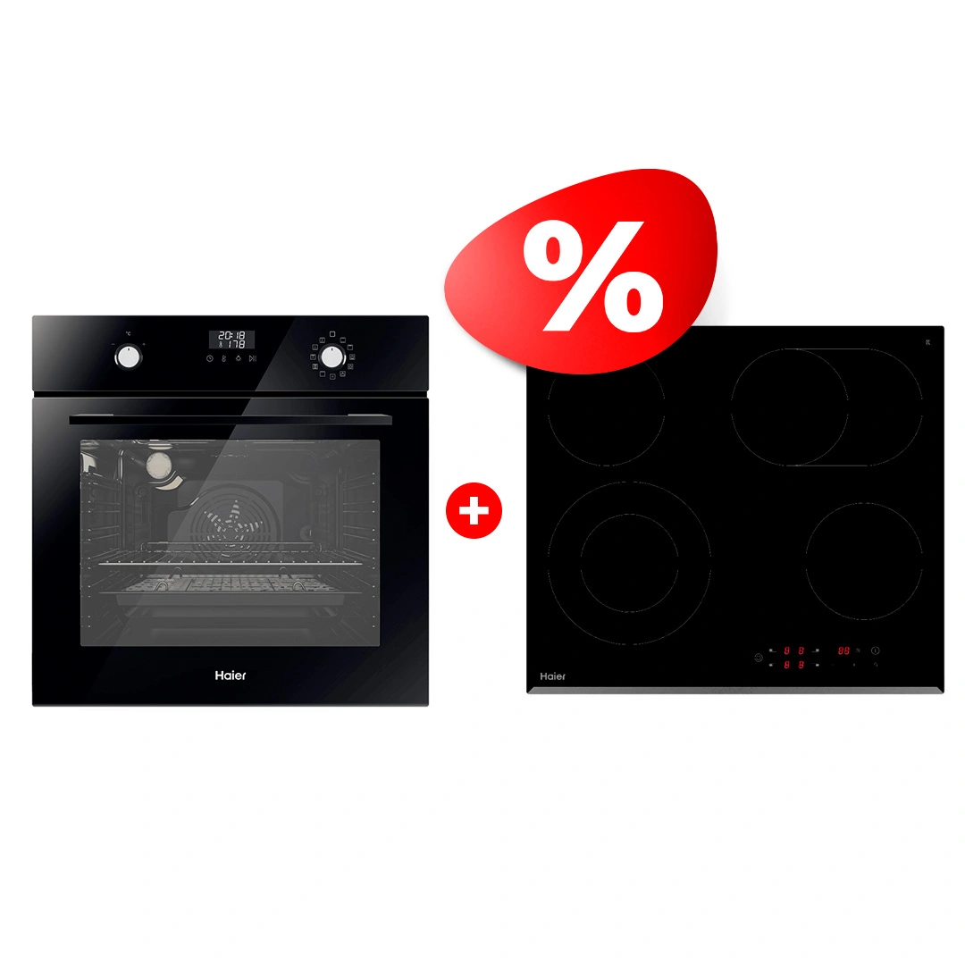Комплект Стеклокерамическая варочная поверхность Haier + Встраиваемый духовой шкаф Haier HHY-C64ROVB + HOX-P11CGB