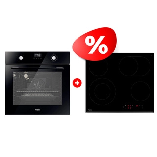 Комплект Стеклокерамическая варочная поверхность Haier + Встраиваемый духовой шкаф Haier HHY-C64ROVB + HOX-P11CGB