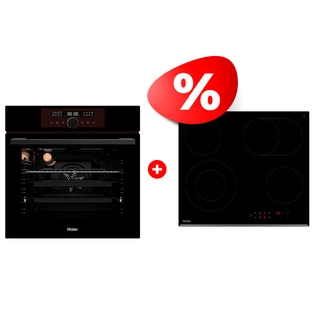 Комплект Стеклокерамическая варочная поверхность Haier + Встраиваемый духовой шкаф Haier HHY-C64ROVB + HOX-FP5AGB