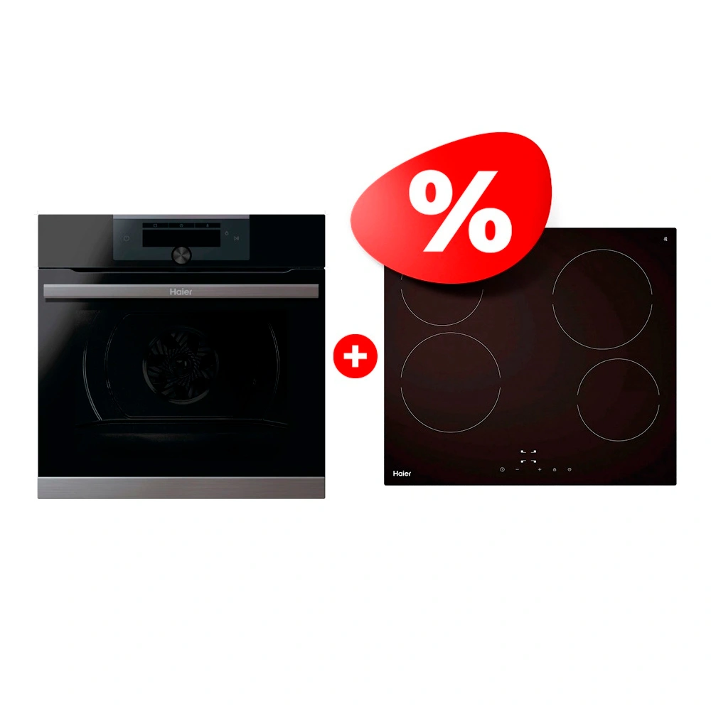 Комплект Стеклокерамическая варочная поверхность Haier HHY-C64NVTB + Встраиваемый духовой шкаф Haier HWO60SM5F5B1H 
