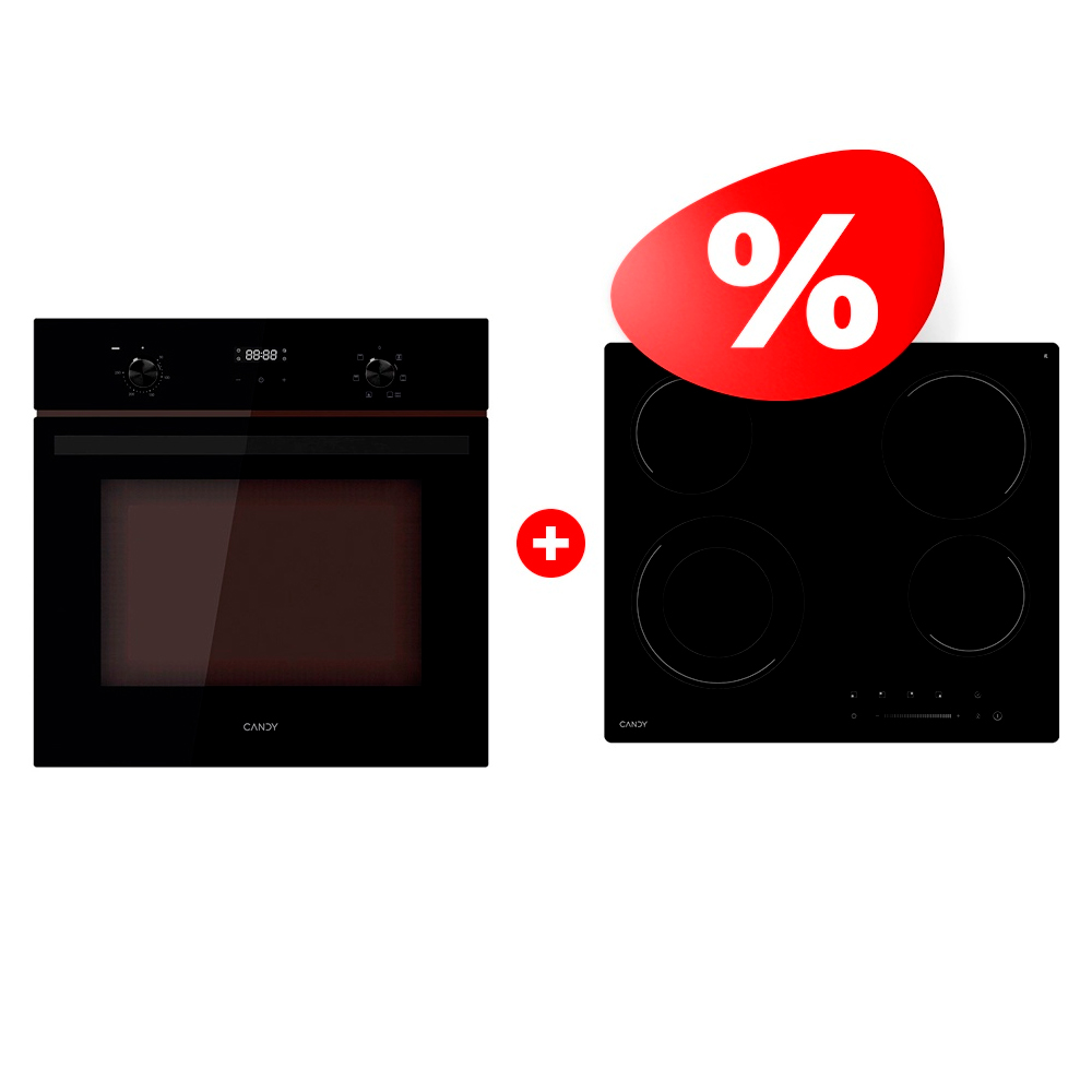 Комплект Стеклокерамическая варочная поверхность CANDY CHXC64DB + Встраиваемый духовой шкаф Candy COSMO miniCOXP06NBB 