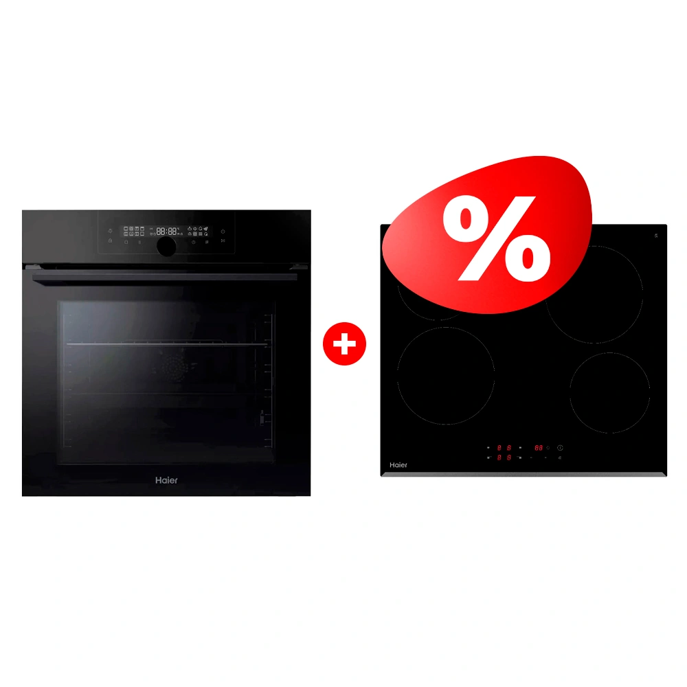 Комплект Стеклокерамическая варочная поверхность Haier HHY-C64RVB + Встраиваемый духовой шкаф Haier HOQ-F6QSN3GB 