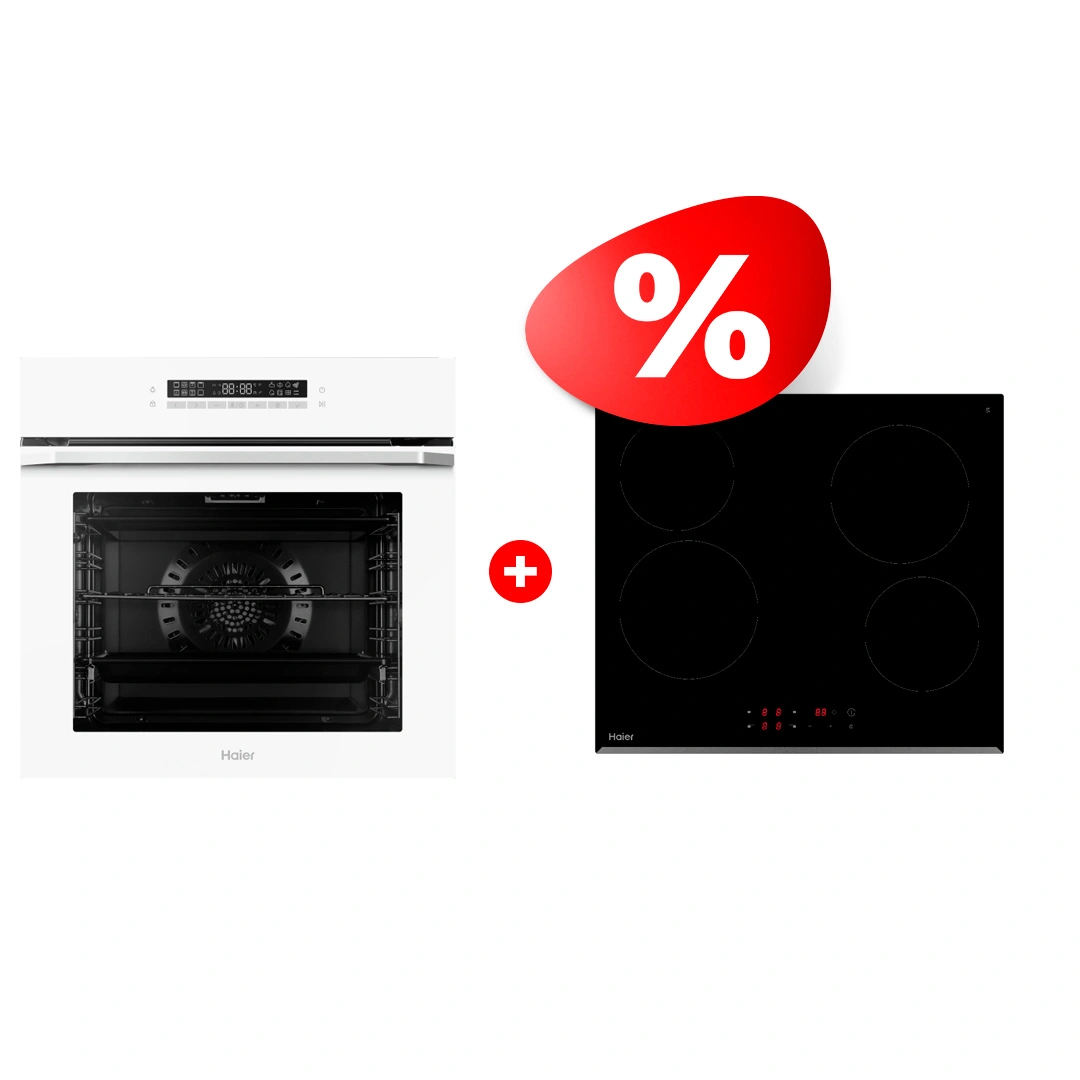 Жиынтық Haier шыны керамикалық плитасы HHY-C64RVB +  Haier тұмша шкафы HOQ-P16AN5GW 