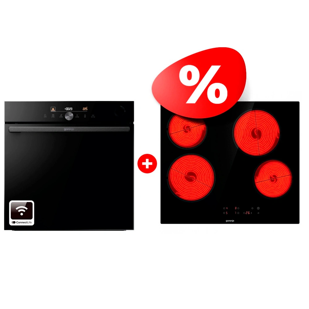Жиынтық Gorenje шыны керамикалық плита ECT64BSCE + Встраиваемый духовой шкаф Gorenje BPSA6747DGWI 