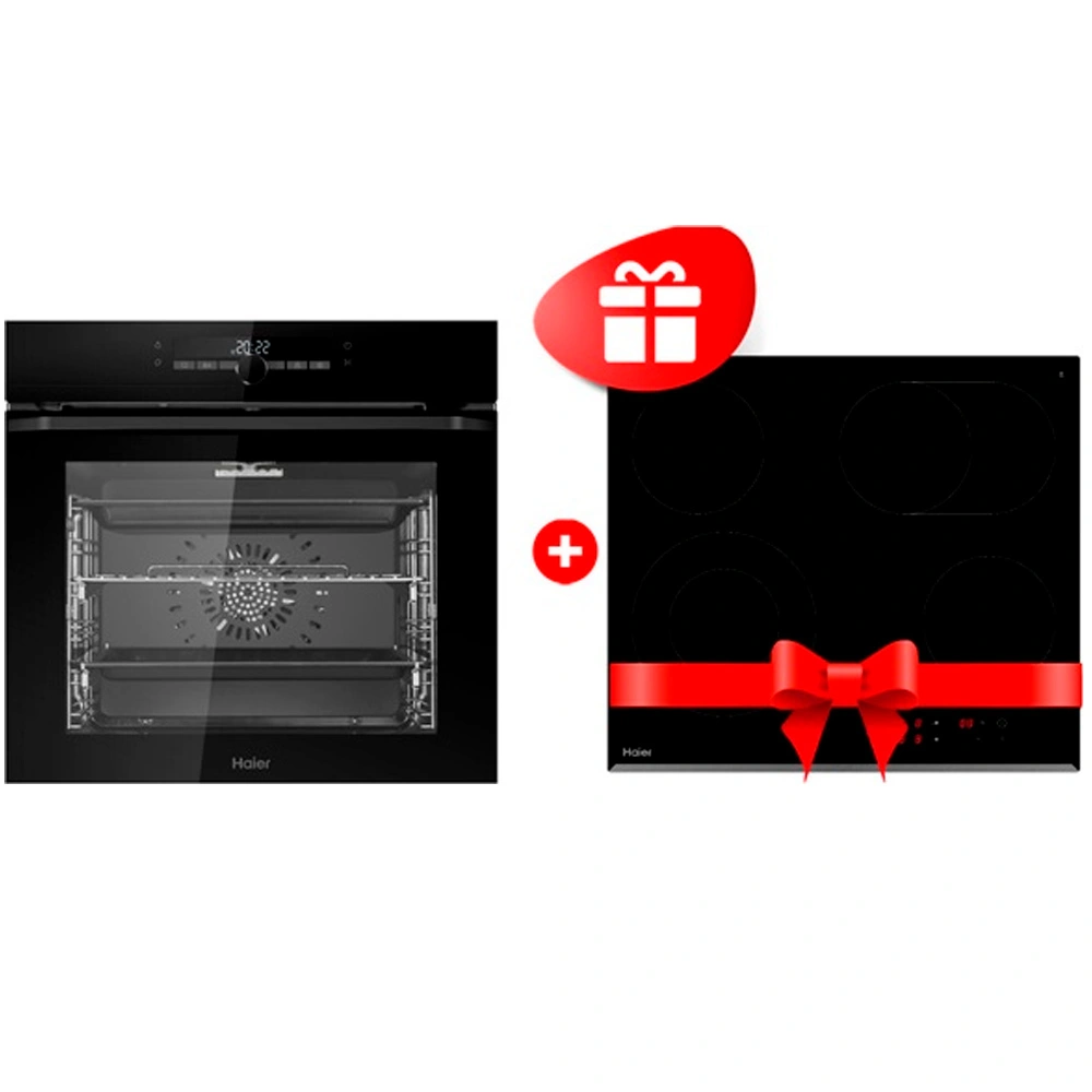 Жиынтық Haier шыны керамикалық плитасы HHY-C64ROVB + Кірістірілетін духовка шкафы HOQ-F6CASGB 