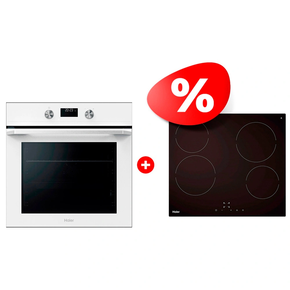 Комплект Стеклокерамическая варочная поверхность Haier HHY-C64NVTB + Встраиваемый духовой шкаф Haier HOQ-K5AAN3GW