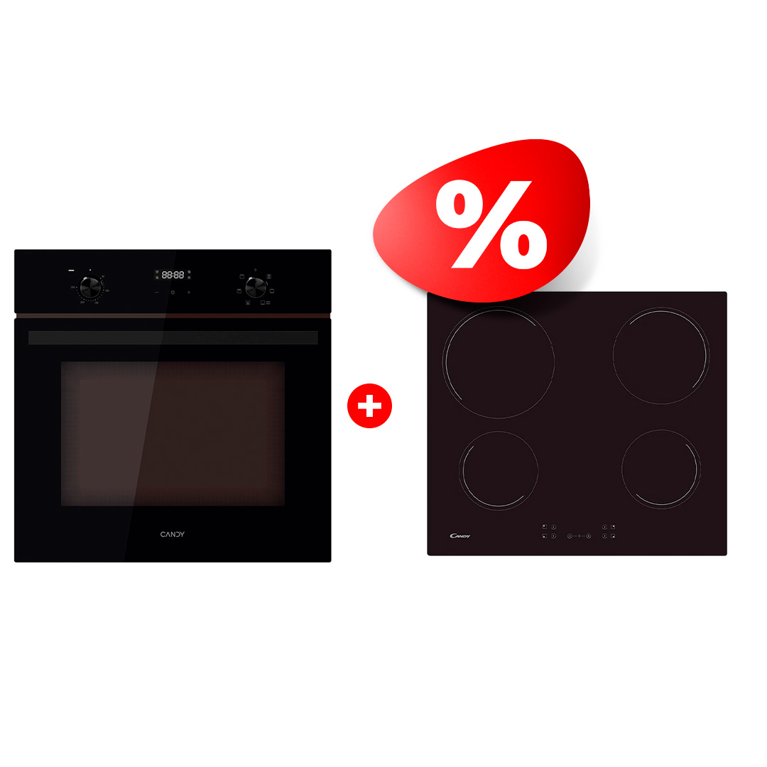 Комплект Электрическая варочная поверхность Candy CH64CCB + Встраиваемый духовой шкаф Candy COSMO miniCOXP06NBB
