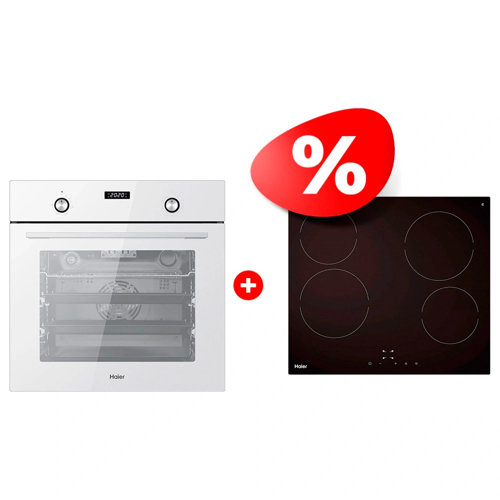 Жиынтық Стеклокерамическая варочная поверхность Haier HHY-C64NVTB + Встраиваемый духовой шкаф Haier HOX-P09CGW 
