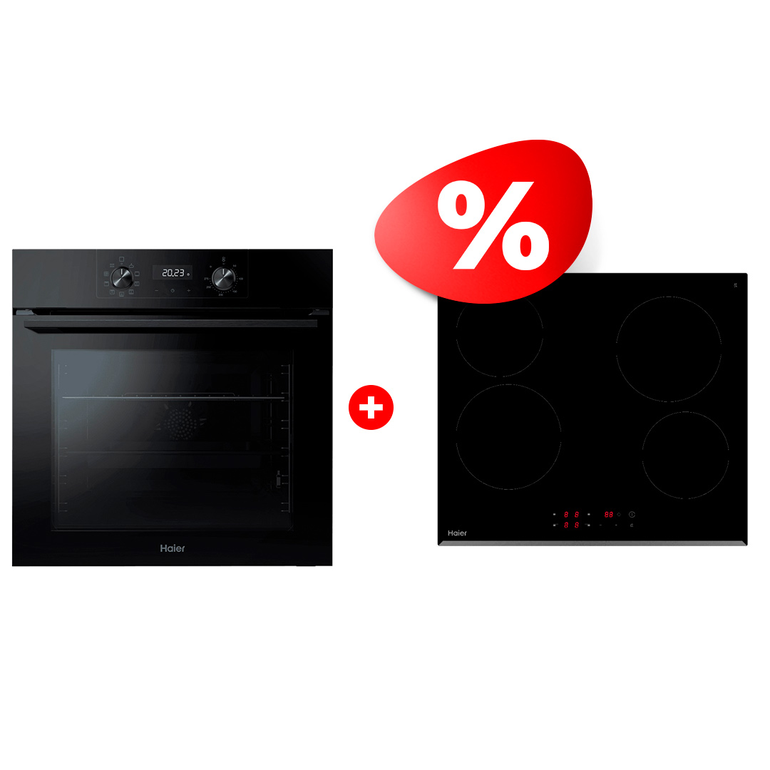 Комплект Стеклокерамическая варочная поверхность Haier HHY-C64RVB + Встраиваемый духовой шкаф Haier HOQ-K2ANN3GB