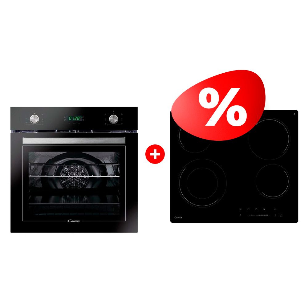 Комплект Стеклокерамическая варочная поверхность CANDY CHXC64DB + Встраиваемый духовой шкаф Candy FCT615NXL 