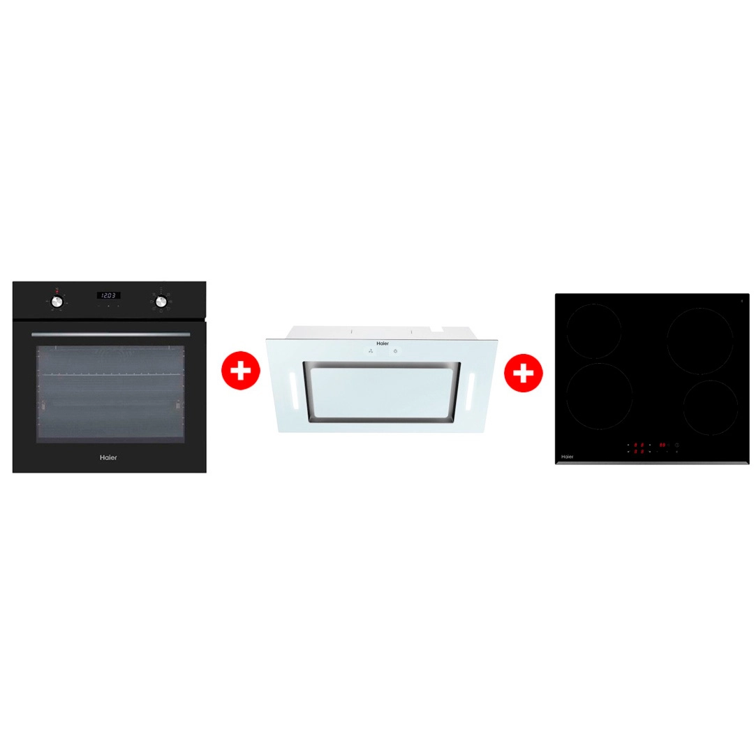 Жиынтық Haier шыны керамикалық плитасы HHY-C64RVB + Haier ауа сорғышы HVX-BI652GW + Haier кіріктірілген тұмшапеш HOX-P06HGB 