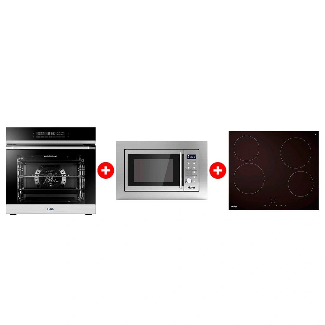 Жиынтық Стеклокерамическая варочная поверхность Haier HHY-C64NVTB + Haier  кіріктірілетін микротолқынды пеші HMX-BDG259LX + Haier кіріктірілетін тұмша шкафы HOQ-F5AABX 