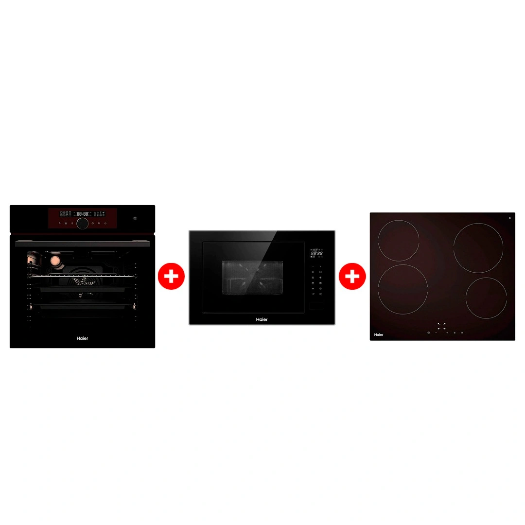 Жиынтық Стеклокерамическая варочная поверхность Haier HHY-C64NVTB + Haier  кіріктірілетін микротолқынды пеші HMX-BTG259B + Haier кіріктірілетін тұмша шкафы HOX-FP5RAGB 