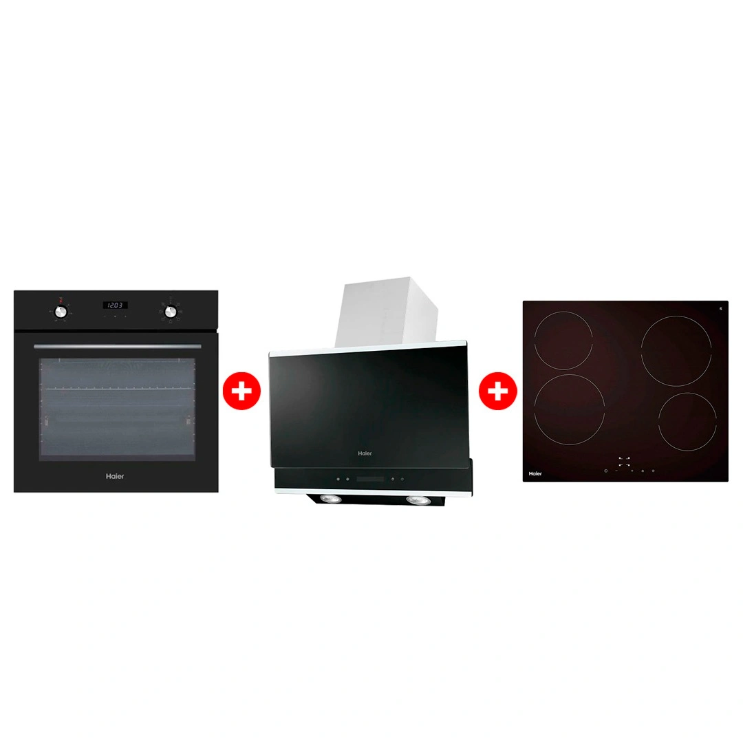 Жиынтық Стеклокерамическая варочная поверхность Haier HHY-C64NVTB + Haier ауа сорғышы HVX-W672GBX + Haier кіріктірілген тұмшапеш HOX-P06HGB 
