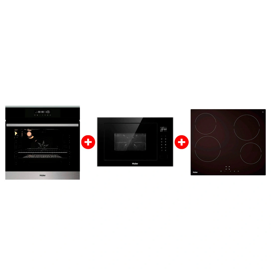 Комплект Стеклокерамическая варочная поверхность Haier HHY-C64NVTB + Встраиваемая микроволновая печь Haier HMX-BTG259B + Встраиваемый духовой шкаф Haier HOX-FP3ABX 