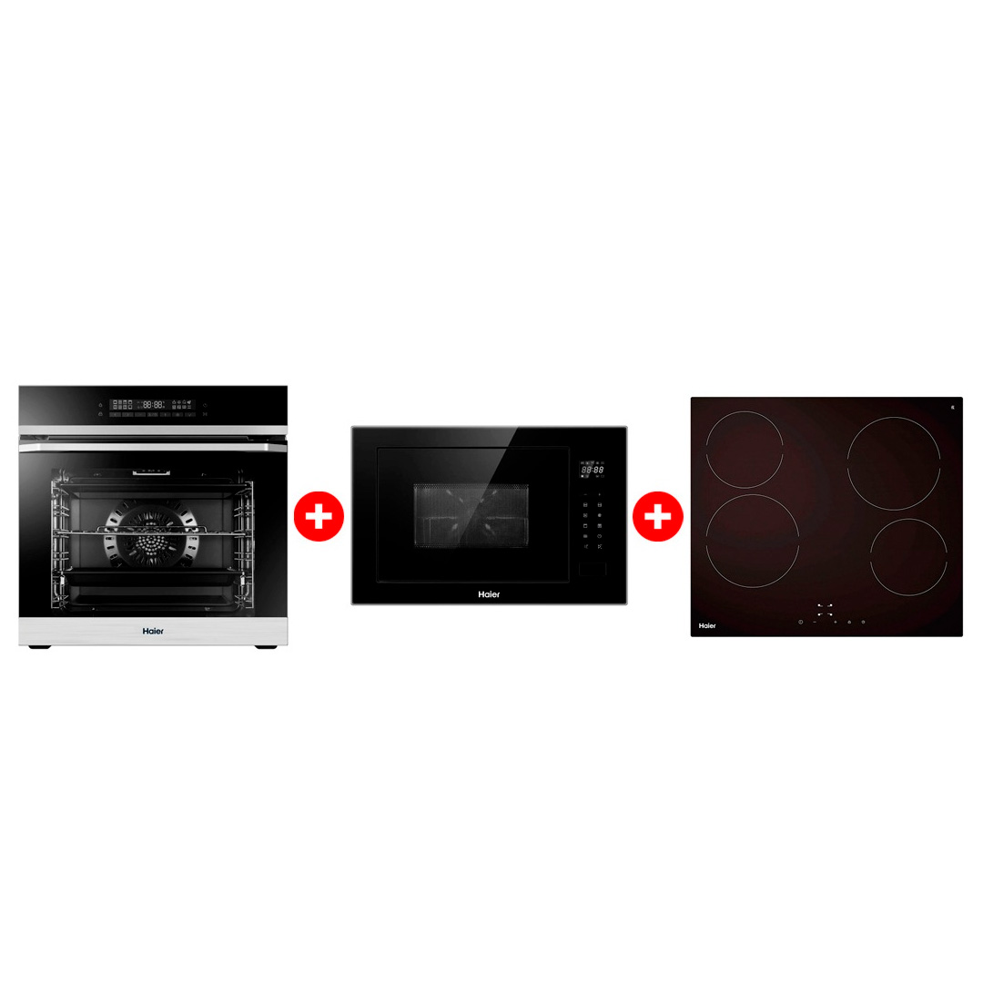 Жиынтық Стеклокерамическая варочная поверхность Haier HHY-C64NVTB + Haier  кіріктірілетін микротолқынды пеші HMX-BTG259B + Haier кіріктірілетін тұмша шкафы HOQ-F5AABX 