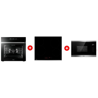 Комплект Стеклокерамическая варочная поверхность Haier HHY-C64RVB + Встраиваемая микроволновая печь Haier HMX-BTG259X + Встраиваемый духовой шкаф Haier HOQ-F5AAGB 