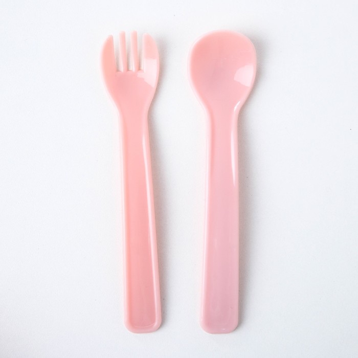 Набор детской посуды, 3 предмета: миска 300 мл, ложка, вилка, от 5 мес., цвет розовый 