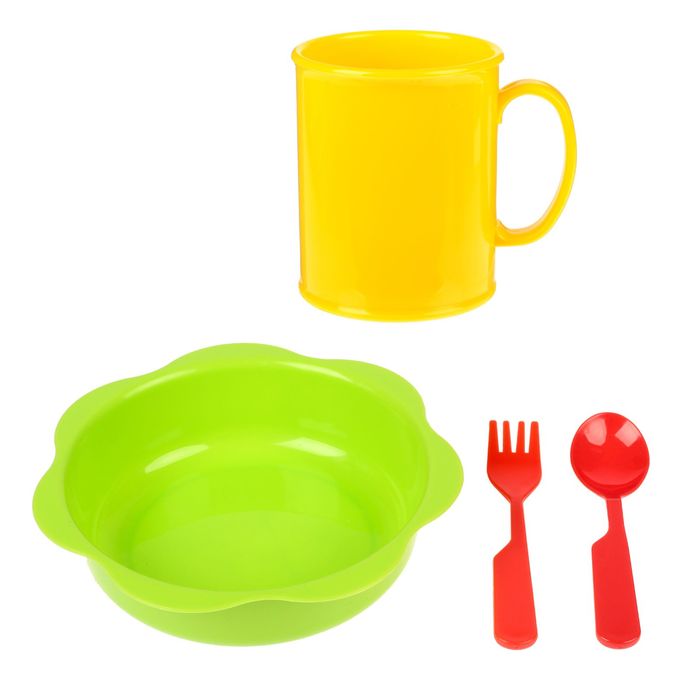 Набор детской посуды «Светофор», 4 предмета: тарелка глубокая 16 см, кружка 200 мл, ложка, вилка, от 6 мес. 