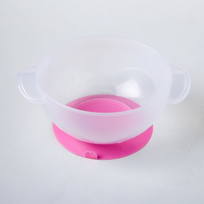 Набор для кормления, 3 предмета: миска 300 мл, крышка, ложка, цвет розовый 
