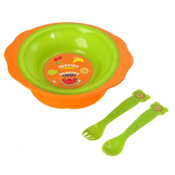 Набор посуды «Фруктовое счастье», 3 предмета: тарелка на присоске 250 мл, вилка, ложка 