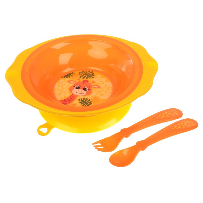 Набор детской посуды «Жирафик Лило», 3 предмета: тарелка на присоске 250 мл, ложка, вилка, от 5 мес. 