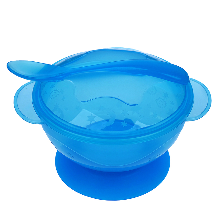 Набор детской посуды, 3 предмета: миска на присоске 330 мл, крышка, ложка, от 5 мес., цвет голубой 
