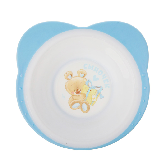 Набор посуды «Мишка Полли», 3 предмета: тарелка на присоске 250 мл, вилка, ложка, цвет голубой 